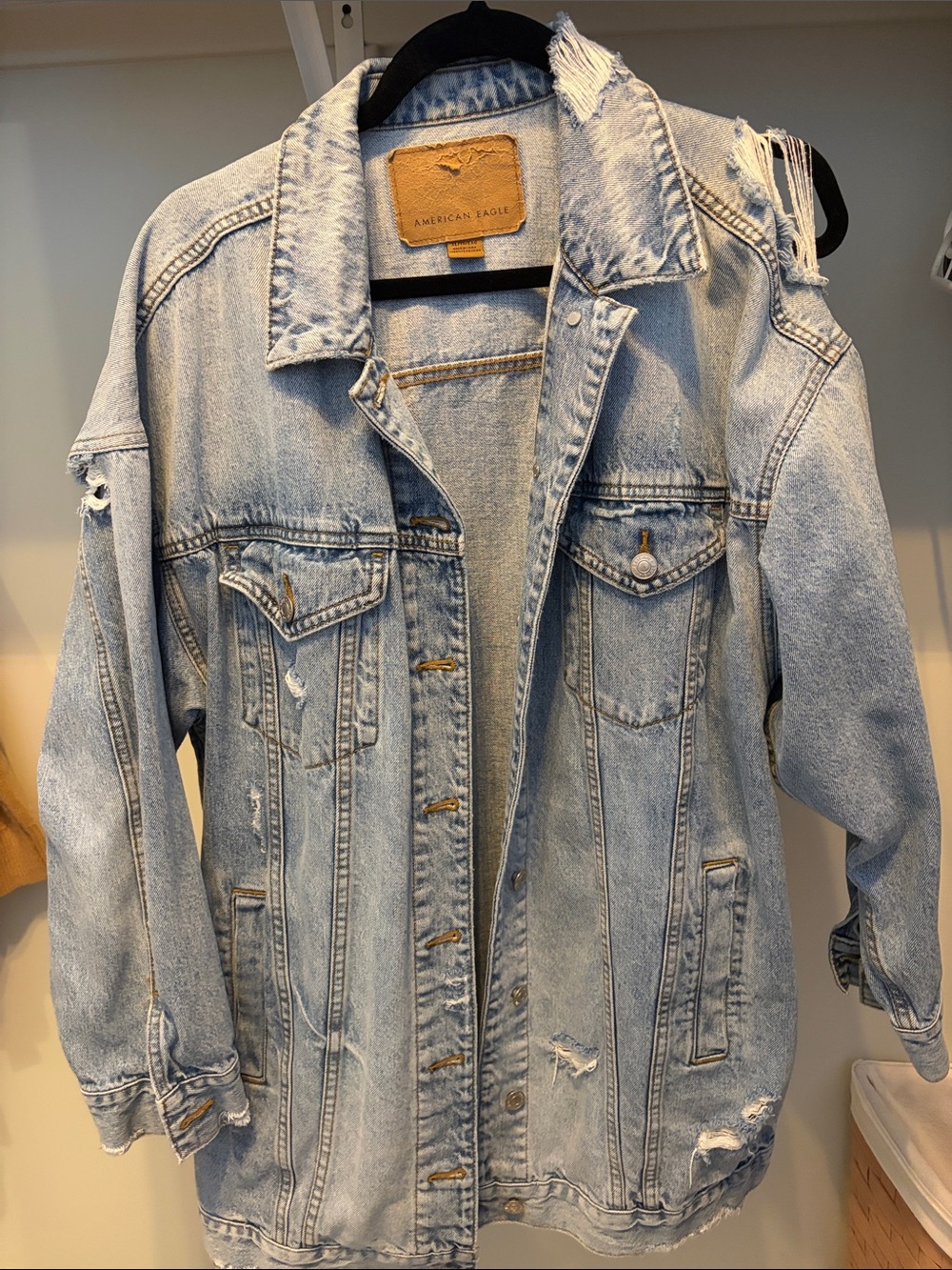 American Eagle Outfitters Light Blue Distressed Denim Jacket